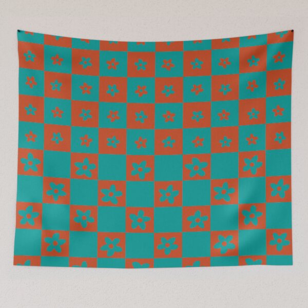 Item preview, Abstract Floral Checker Pattern 30 in persian green dark pastel red designed and sold by nineFlorals.