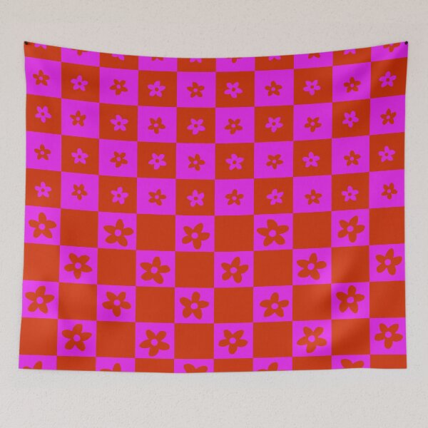Item preview, Abstract Floral Checker Pattern 20 in Pop Red Pink designed and sold by nineFlorals.