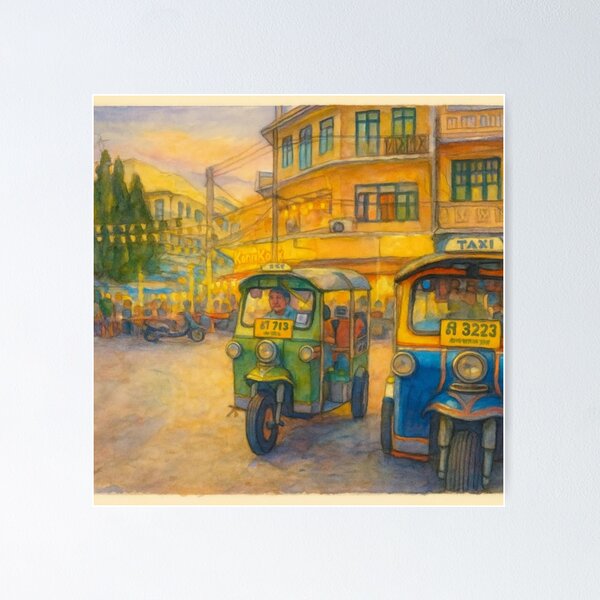 Item preview, Tuk-Tuk Ride in Bangkok – Watercolor Street Scene designed and sold by NOKKI--NOKKI.