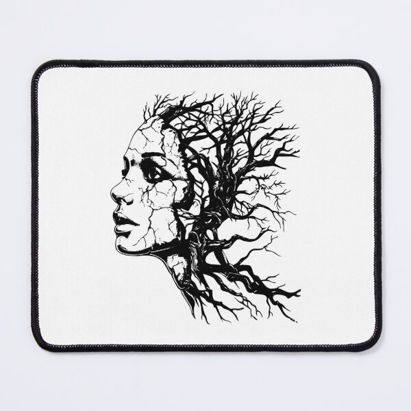 Item preview, Cracked Woman Tree Silhouette | Surreal Nature & Emotion Line Art designed and sold by inkoutninja.