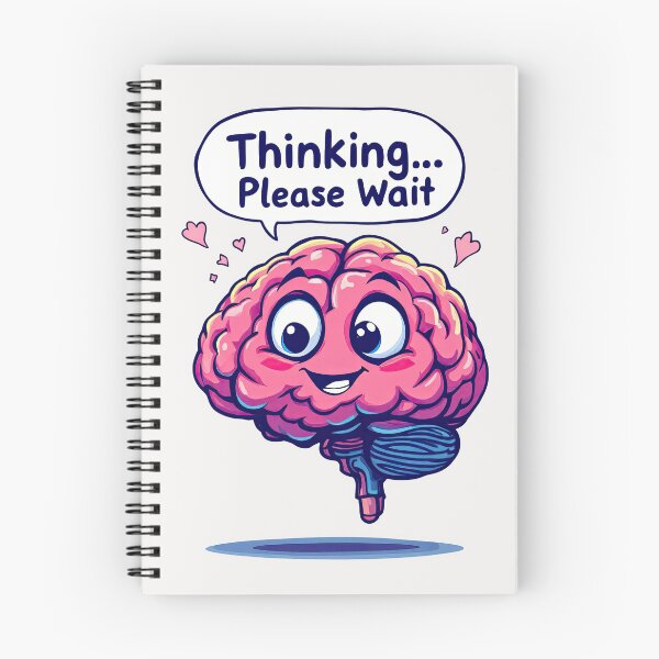 Item preview, Cartoon brain with a thought bubble saying thinking please wait designed and sold by cafegrafis.