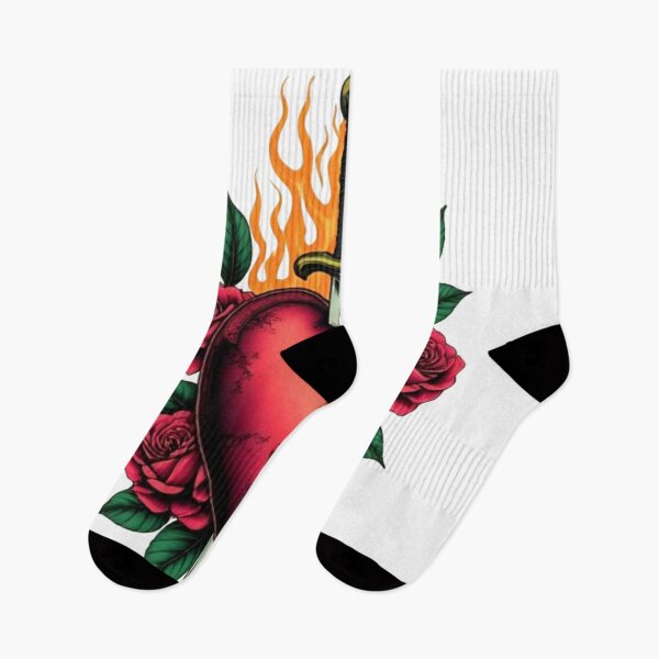 Item preview, Flaming Heart Sword & Roses Tattoo designed and sold by Iuqiune.