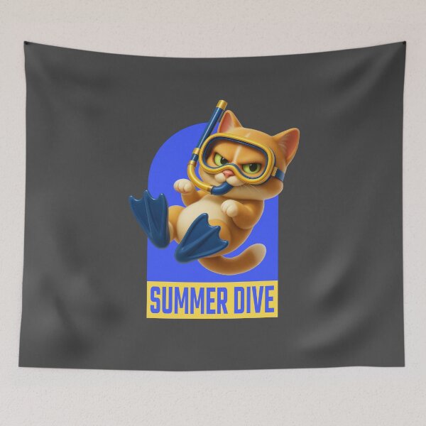 Item preview, Snorkeling Cat with Flippers – Summer Dive Adventure designed and sold by iamwonderkitty.