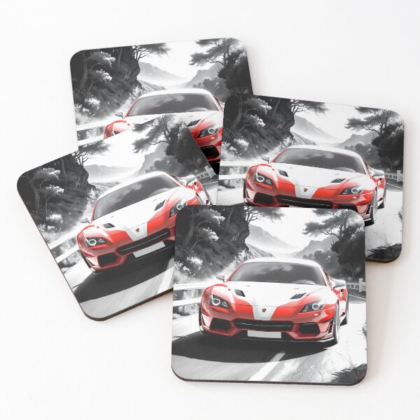 Item preview, Red and White Sports Car on Road designed and sold by DigitalHeadache.