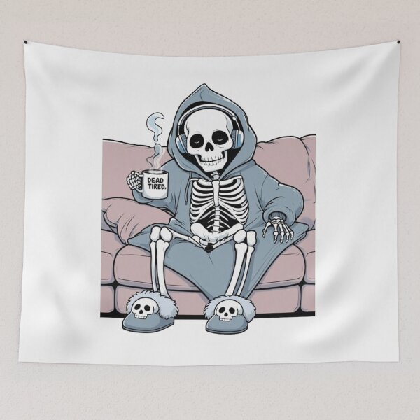 Item preview, Dead Tired – Lazy Skeleton in Hoodie Funny T-Shirt Design designed and sold by ArghavanMardani.