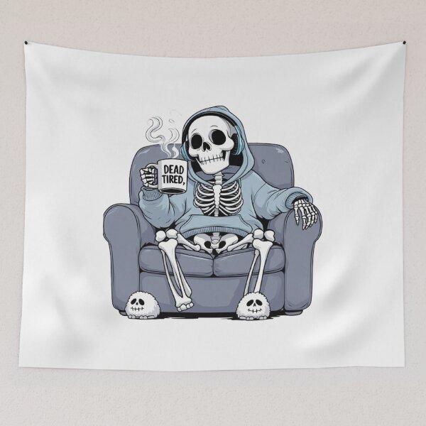 Item preview,  Dead Tired – Lazy Skeleton in Hoodie Funny T-Shirt Design designed and sold by ArghavanMardani.