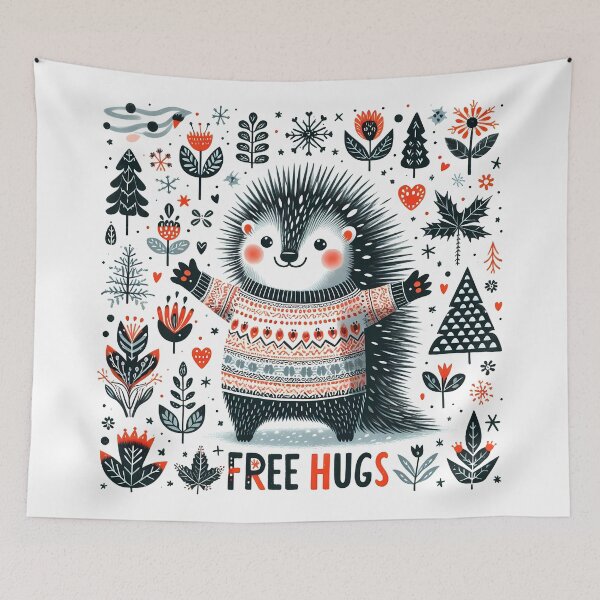 Item preview, Free Hugs Hedgehog Friend - Scandinavian Folk Art by heidiannemorris © designed and sold by FOLK ART FUSION by heidiannemorris.