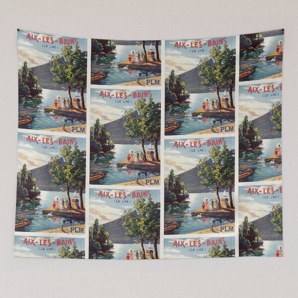 Item preview, Vintage Art Deco Travel Poster | Aix-les-Bains by Lake Bourget | Early 20th Century France | Elegant Belle Époque Style designed and sold by artofuniverse.