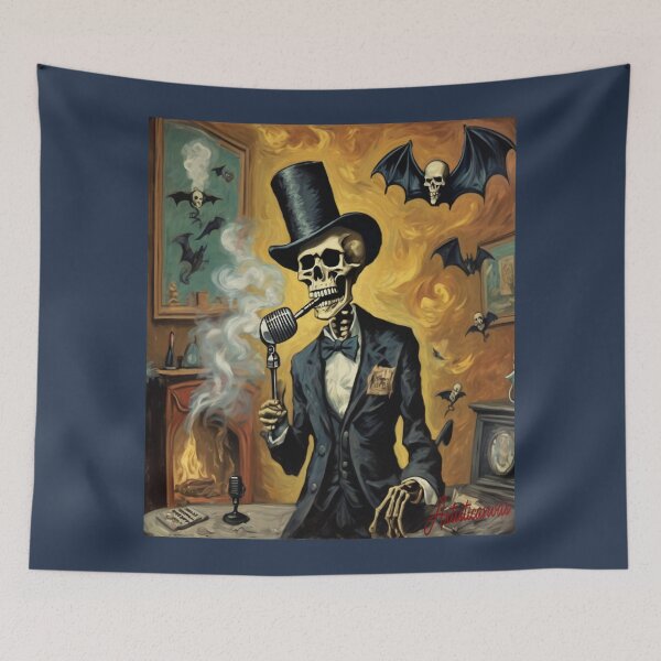 Item preview,  "Gothic Cabaret Serenade: Elegantly Dressed Skeleton in Surreal Setting" designed and sold by Artisticanvas.