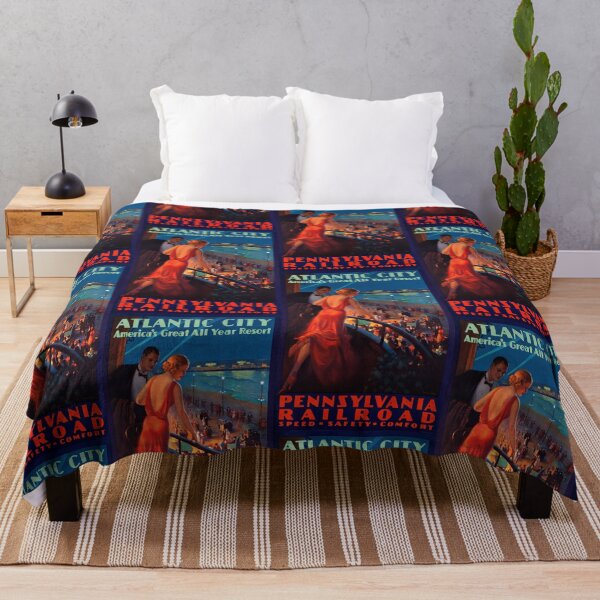 Item preview, Vintage Art Deco Atlantic City Travel Poster | Pennsylvania Railroad | Glamorous 1920s 1930s Beach Resort Boardwalk Print designed and sold by artofuniverse.