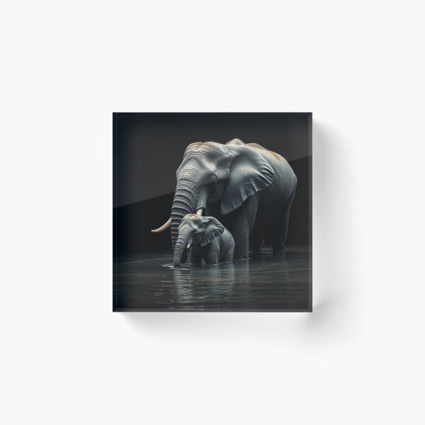 Elephant with Calf Acrylic Block