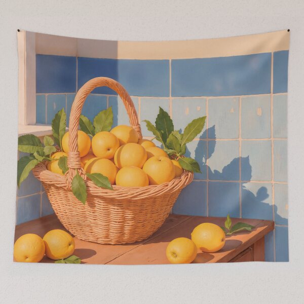 Item preview, woven basket with lemons designed and sold by Mauswohn.