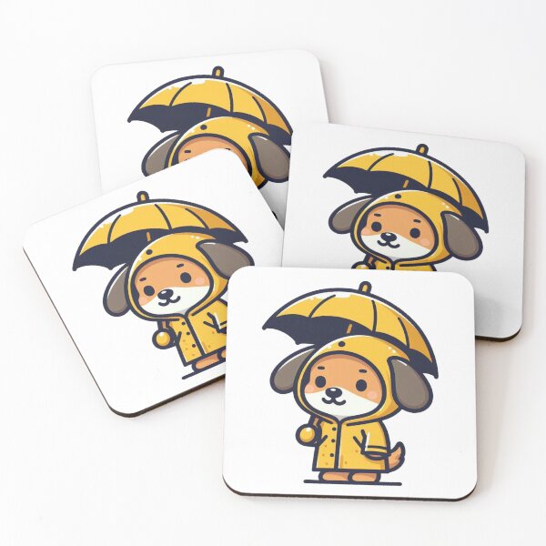Item preview, Cartoon Dog in Yellow Slicker Holding Umbrella designed and sold by Confuzz1ed.