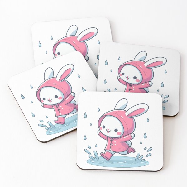 Item preview, Cartoon Bunny in Pink Raincoat Splashing in Puddle designed and sold by Confuzz1ed.