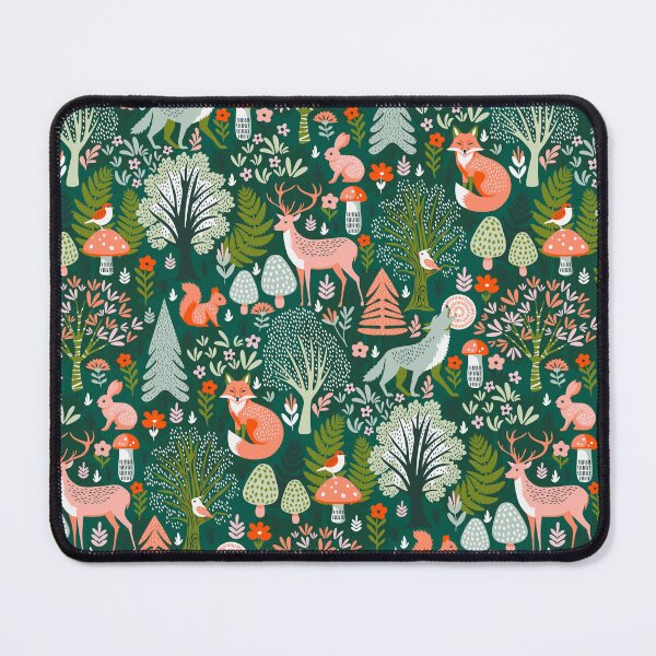Item preview, Whimsical Woodland Animals with Flowers & Trees in Dark Green designed and sold by EliveraDesigns.