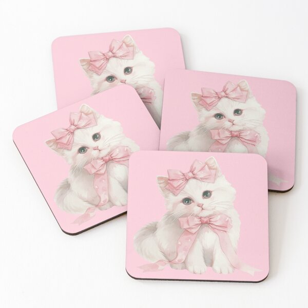 Item preview, White Cute Cat with Pink Bows Girly Aesthetic designed and sold by We Are Stardust.