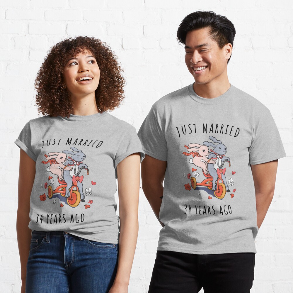 Disover Just Married 34 Years Ago - 34th Anniversary Couple Bunnies Tee, Phone Cases And Other Gifts | Classic T-Shirt