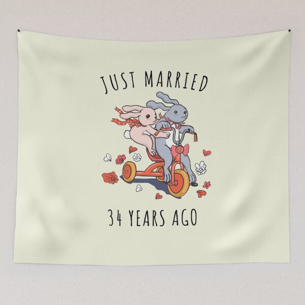 Item preview, Just Married 34 Years Ago - 34th Anniversary Couple Bunnies Tee, Phone Cases And Other Gifts designed and sold by MemWear.