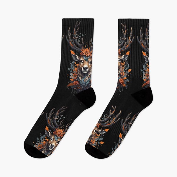 Item preview, Mystic Floral Deer – Majestic Stag with Botanical Crown designed and sold by The-Daily-Drape.