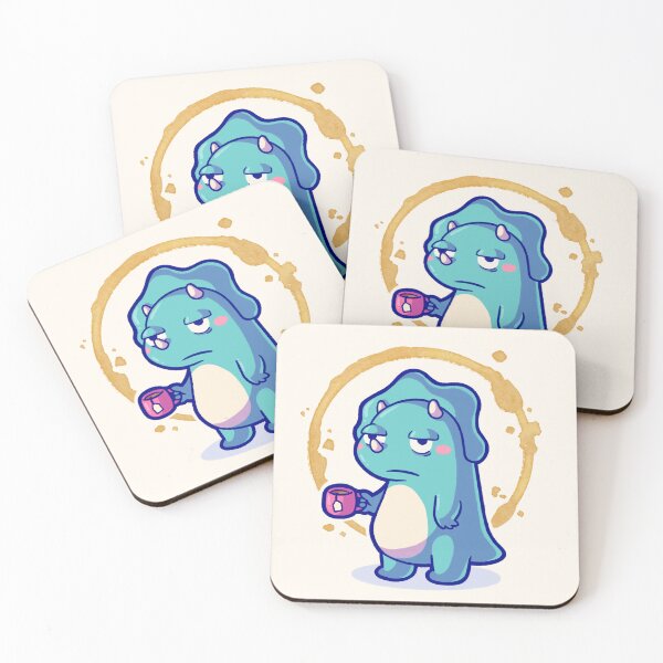 Item preview, Triceratops Dinosaur with cup of tea, exhausted dino, hugadino designed and sold by hugadino.