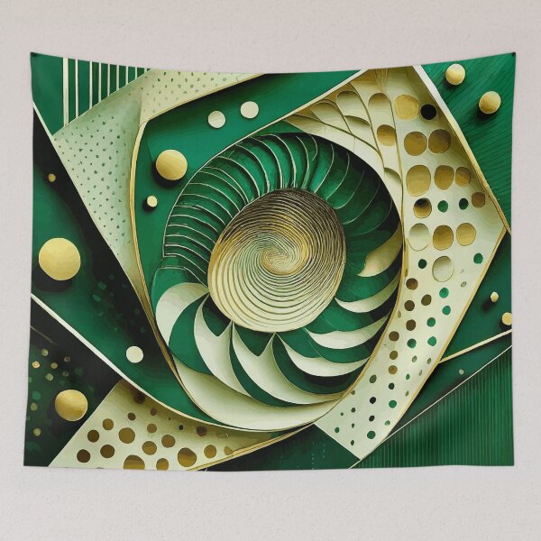 Artikelvorschau, Abstrakte Spirale, grün und gold, Fibonacci-Kunst 93 entworfen und verkauft von Vicky Brago-Mitchell®.