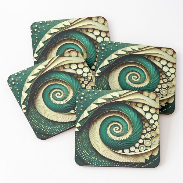 Item preview, Abstract Spiral  Green and Gold Fibonacci Art 94 designed and sold by Vicky Brago-Mitchell®.