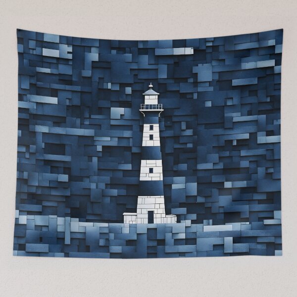 Item preview, Lighthouse in Dark Blue Monochrome designed and sold by Erlin Rudho.