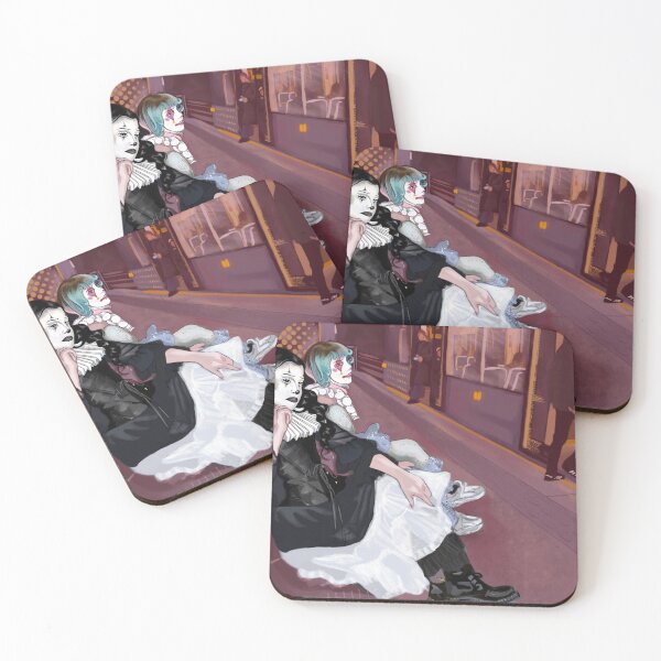 Item preview, Clowns at the Tram Stop – Surreal Urban Circus Illustration designed and sold by discomice.