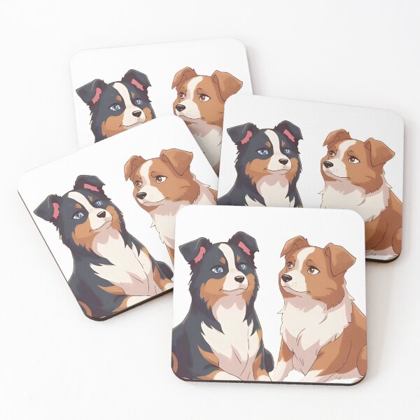 Item preview, Two Cute Australian Shepherds – Black & White and Red Merle designed and sold by O-SCH.