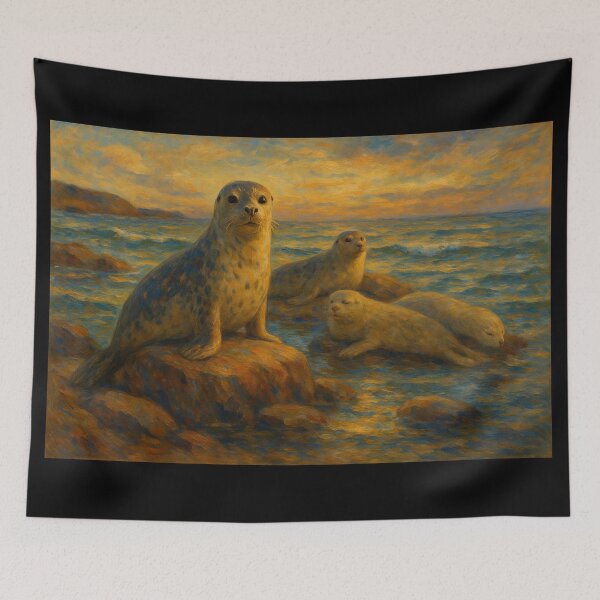 Item preview, Cute Harbor Seals Playing at Sunset designed and sold by DamioPolArt.