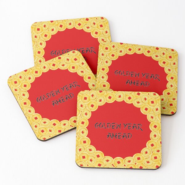 Item preview, Wish someone a prosperous year with this bold and playful watercolor sticker framed by golden Chinese coins! designed and sold by eves_aquadreams.