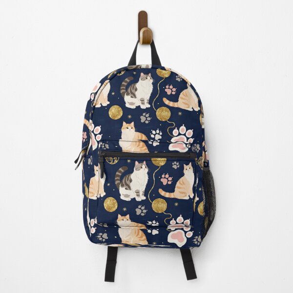 Item preview, Charming cats and golden yarn playful design, cute kittens with paw prints, whimsical animal art for cat lovers, dark blue background, delightful pet themed illustration designed and sold by ArtifactVault.