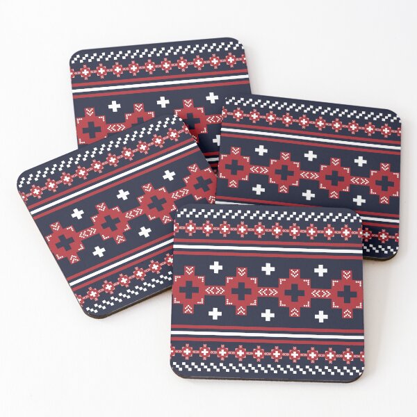 Item preview, Nordic Folk Pattern - Red and Blue Geometric Design designed and sold by Kopii Art.
