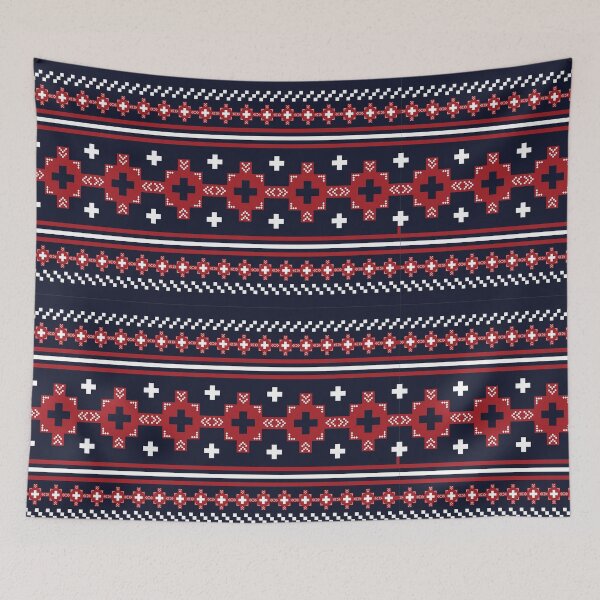 Item preview, Nordic Folk Pattern - Red and Blue Geometric Design designed and sold by Kopii Art.