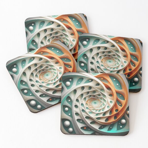 Item preview, Teal Orange White  Abstract Fibonacci Art designed and sold by Vicky Brago-Mitchell®.