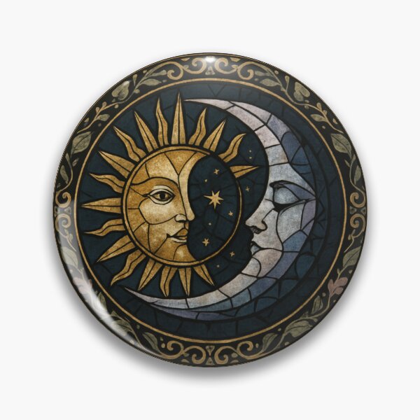Item preview, Whimsigoth Stained Glass Crescent Moon and Sun designed and sold by holaitssher.