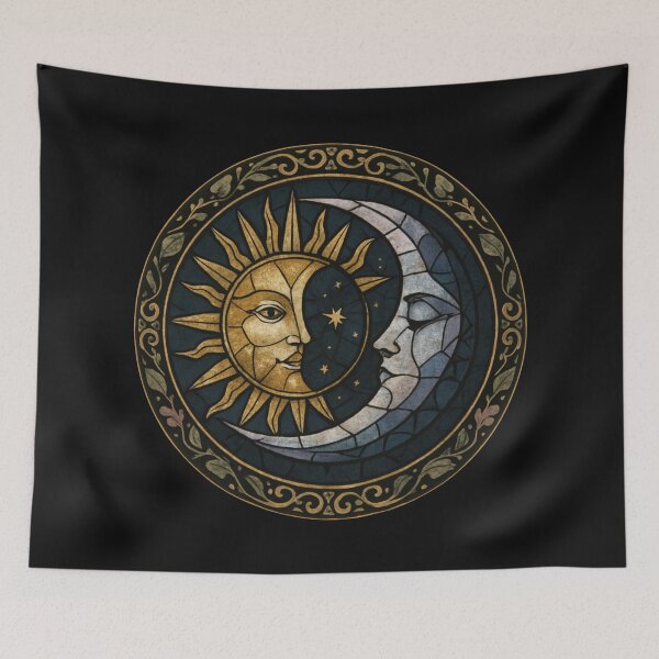 Item preview, Whimsigoth Stained Glass Crescent Moon and Sun designed and sold by holaitssher.