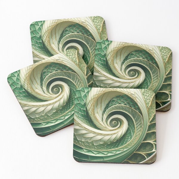 Item preview, Abstract Spiral  Green, Gold and White Fibonacci Art 82 designed and sold by Vicky Brago-Mitchell®.