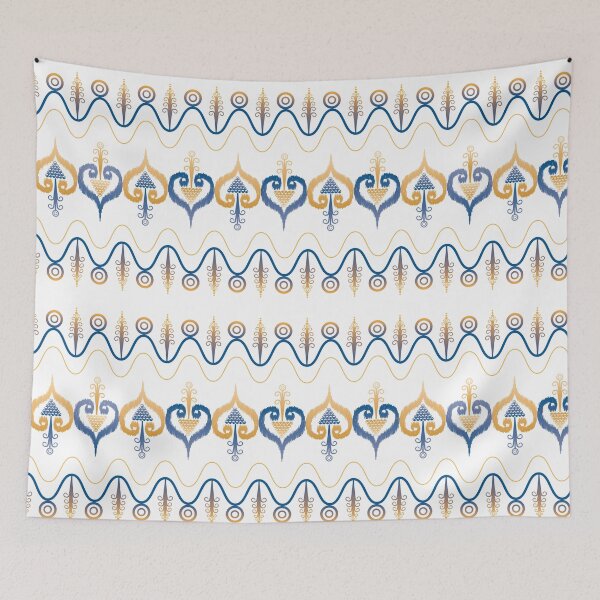 Item preview, Ornate Ikat Floral Border - Blue and Gold Decorative Pattern designed and sold by Kopii Art.