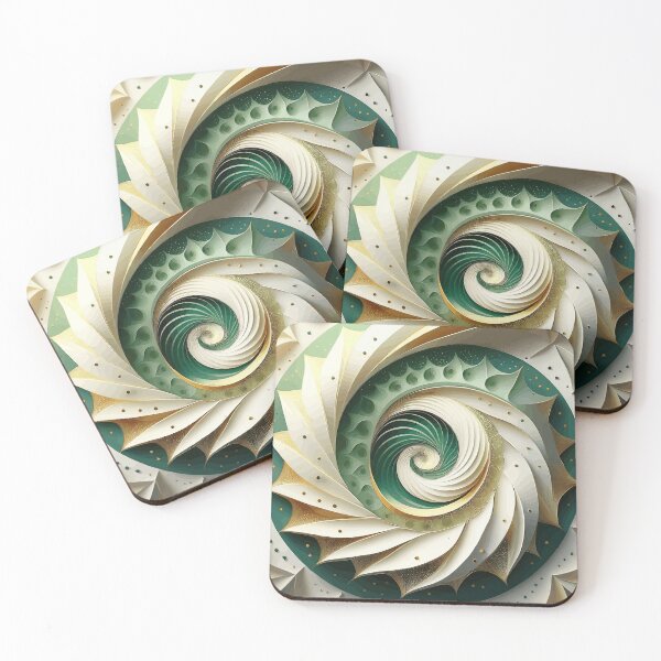 Item preview, Abstract Spiral  Green White Gold Fibonacci Art 87 designed and sold by Vicky Brago-Mitchell®.