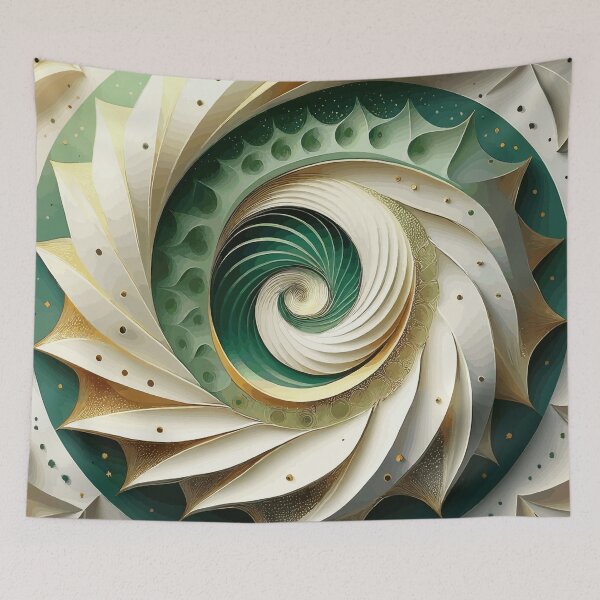 Item preview, Abstract Spiral  Green White Gold Fibonacci Art 87 designed and sold by Vicky Brago-Mitchell®.