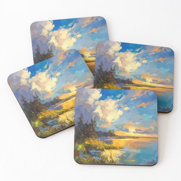 Item preview, A serene sunset over the lake, landscape painting designed and sold by Mikko Tyllinen.