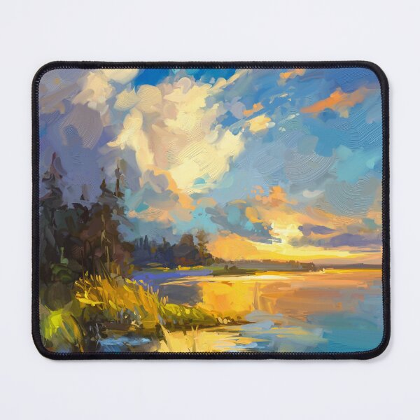 Item preview, A serene sunset over the lake, landscape painting designed and sold by Mikko Tyllinen.