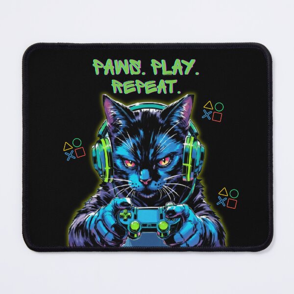 Item preview, PAWS. PLAY. REPEAT. — Neon Gamer Cat designed and sold by Purrfect Mischief.