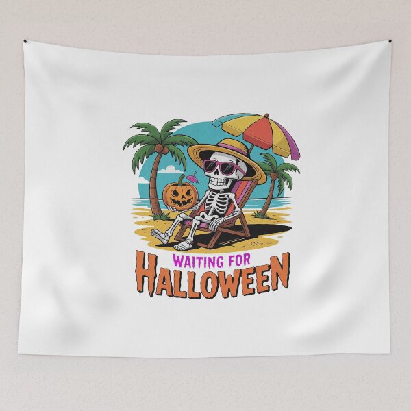 Item preview, Summerween Waiting for Halloween Skeleton Spooky Summer  designed and sold by PietrzakDesign.
