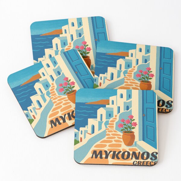 Item preview, Travel Poster Mykonos Greece designed and sold by Pink Pineapple Works.