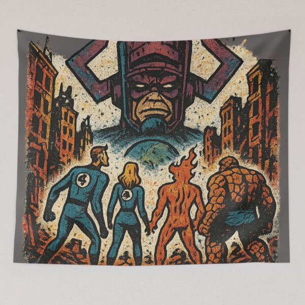 Item preview, Heroic team confronting a cosmic giant designed and sold by LoomisDreams.