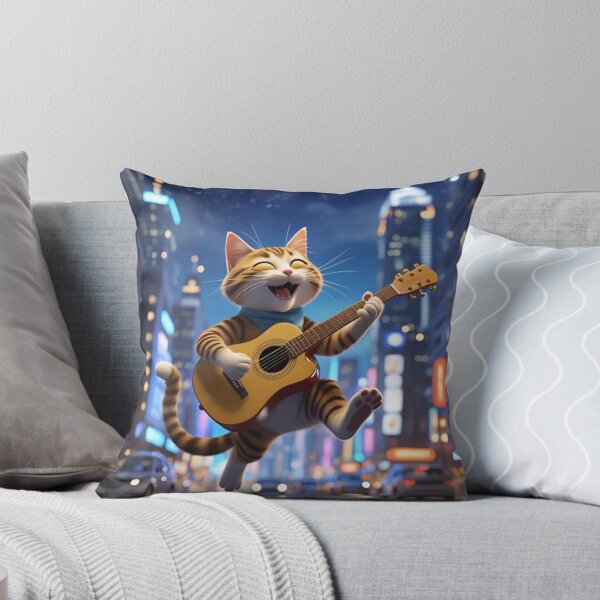 Item preview, crazy cat with a guitar on the street at night designed and sold by MoReNdA83.