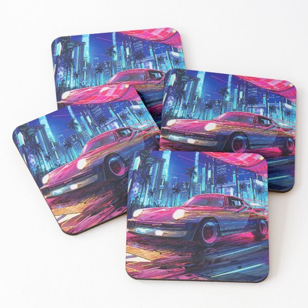 Item preview, 911 Cyberpunk Sports Car, Futuristic Neon Street Scene with Retro-Inspired Coupe & Robots, Sci-Fi Lover designed and sold by Rifart Shop.