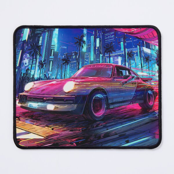 Item preview, 911 Cyberpunk Sports Car, Futuristic Neon Street Scene with Retro-Inspired Coupe & Robots, Sci-Fi Lover designed and sold by Rifart Shop.